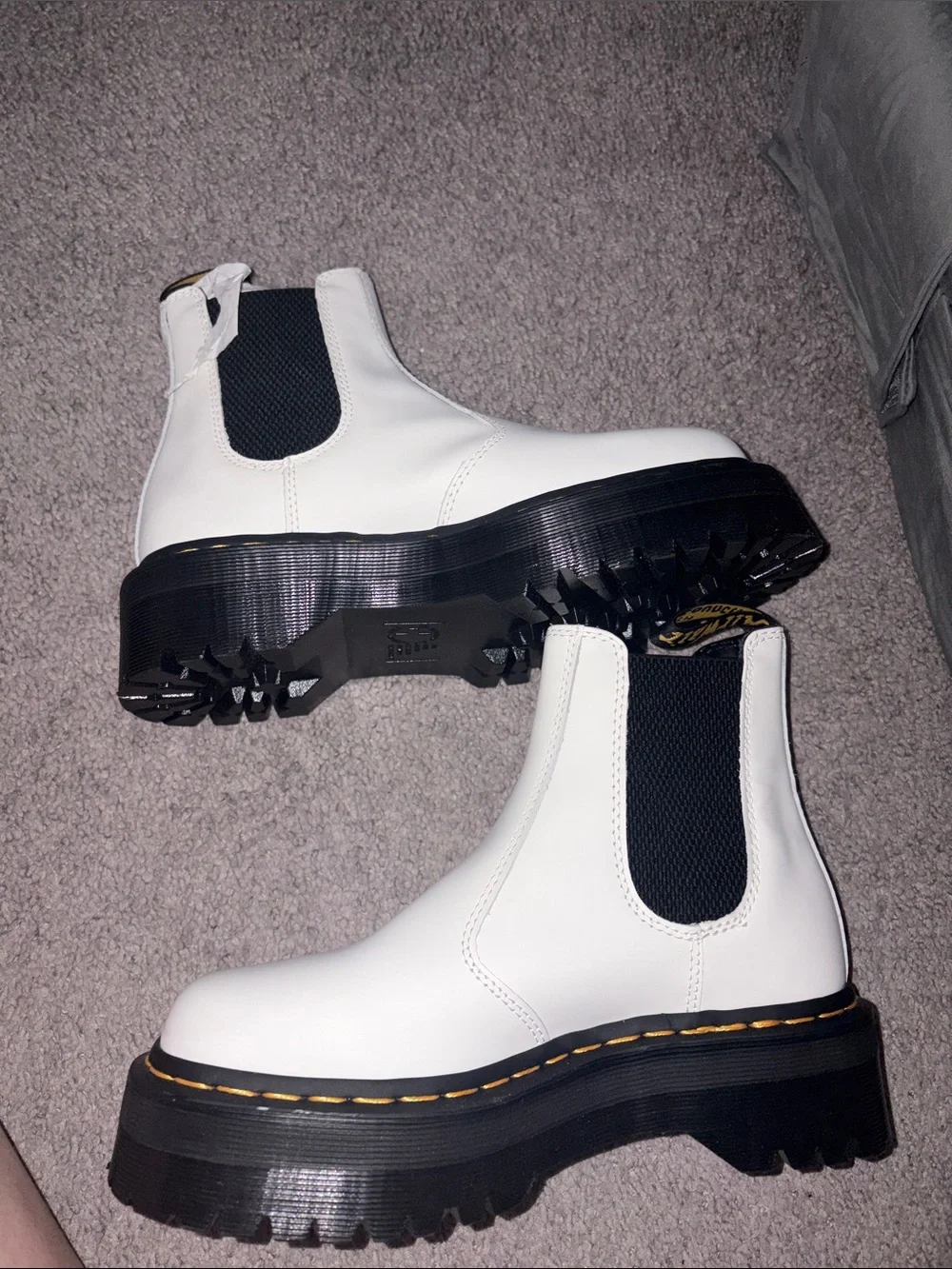 Dr. Marten’s White Platform Chelsea Boots with Black Elastic Panels
